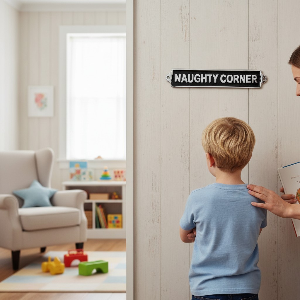Naughty Corner Aluminium Cast Iron Door Sign Humorous Gift Wall Decor Sign 25cm