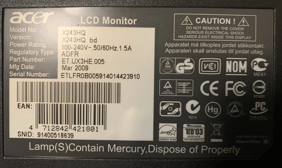 Acer X243HQ 24 Zoll LCD Monitor - Bild 4 von 4