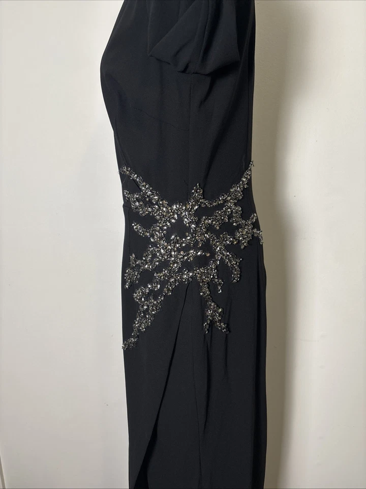 David Meister Beaded Formal Maxi Dress Sz 10 Wrap Style Evening Elegant Wedding - Image 2 of 4