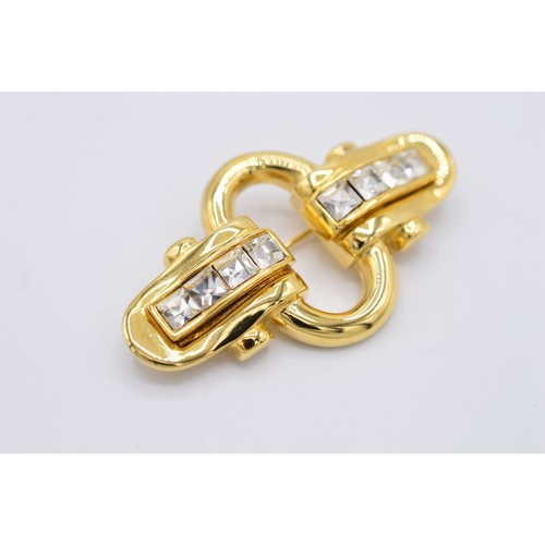 Givenchy Vintage Crystal Pin Brooch Gold Rhinestone Square Bar Signed 80s Bin5A - Picture 7 of 12