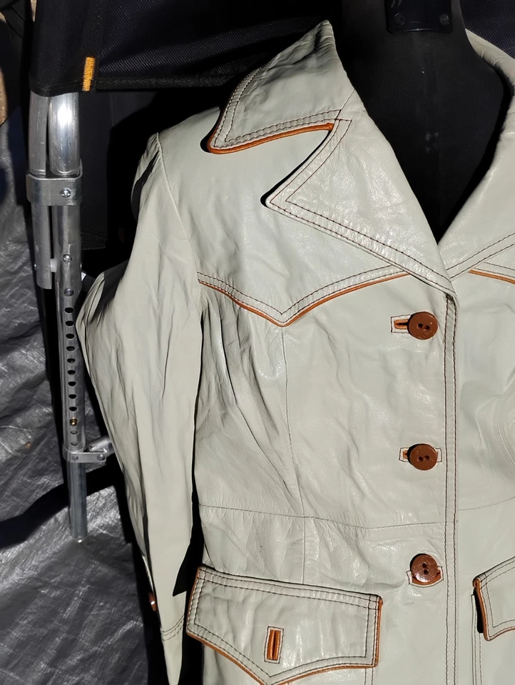 1970s Pioneer Wear White Leather Disco Suit Rockabilly - Image 3 of 4