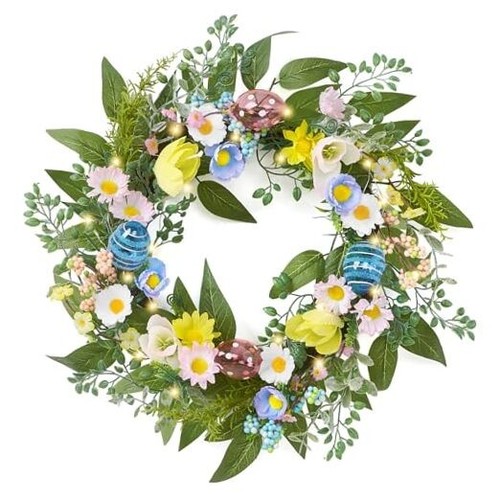 Valery Madelyn Pastel Easter Egg Wreaths Decoration for Front Door with Light,