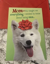 Merry Christmas Mom Cute Dog 5.5 x8” Hallmark Greeting Card Holiday