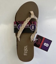 Flojos Ladies IVORY BRAIDED Flip Flops Sandals Thongs BROWN/IVORY SIZE 8