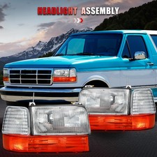 For 1992-1996 Ford F-150 F-250 F-350 Bronco Headlights Assembly Chrome Housing