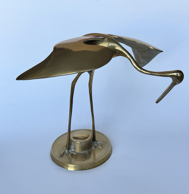 Vintage MCM Solid Brass Crane Figurine 12  Tall