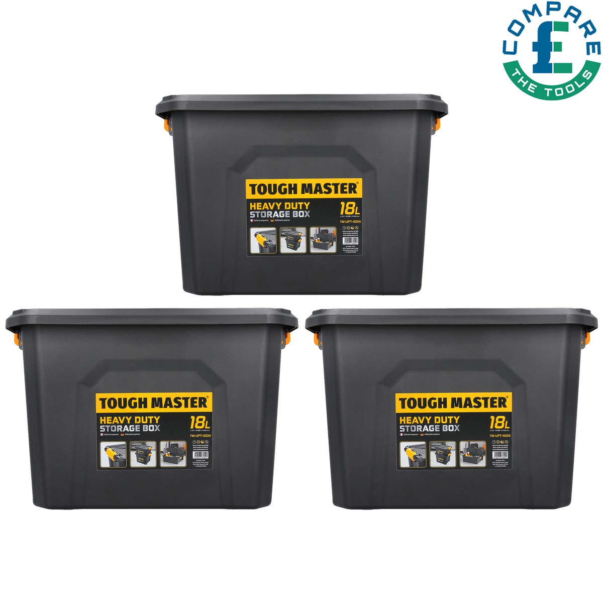 TOUGH MASTER Tool Boxes 18L Heavy Duty for Home Workshop, Pack of 3