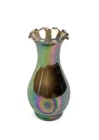 Rare Vintage Mid Century Anchor Hocking Iridescent Glass Vase Ruffle Rim