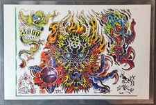 2000 Tim Lehi Traditional Vintage Style Tattoo Flash Sheet Shop Used Dragons