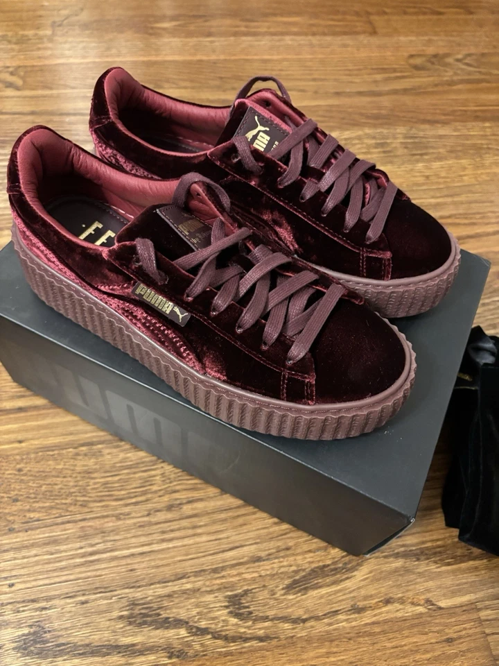 Puma Rihanna Fenty Creepers Terciopelo Real Con Cordones Borgoña Para Mujer Talla US 7 Foto 2 de 4
