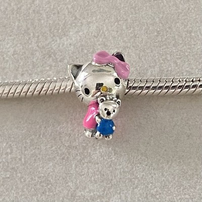 Hello Kitty Silber Charm mit Teddybär Japan Anime S925 