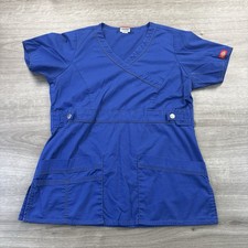 Dickies Scrub V-Neck 3 Pocket Top Womens Size XS Nurse Blue Light wear