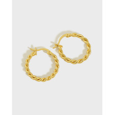 Women Twisted Hoop Huggie Earrings 14K Yellow Gold Over 925 Sterling Silver PE41