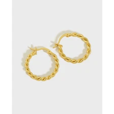 Women Twisted Hoop Huggie Earrings 14K Yellow Gold Over 925 Sterling Silver PE41