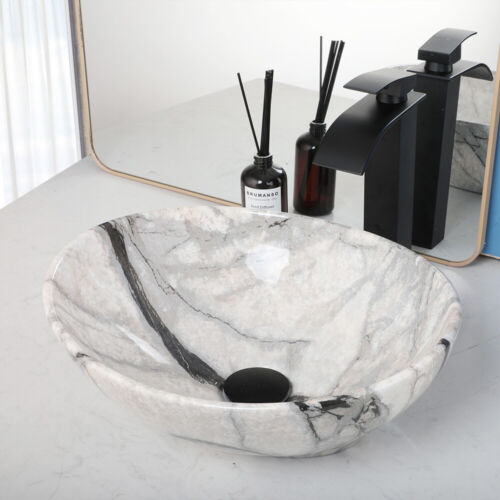 Fregadero de recipiente de cerámica cuenco blanco montado en cubierta cascada mezclador grifo negro combo s - Imagen 2 de 38