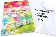 EVG 20 Sheets Laser Printable Glossy White Vinyl Sticker Paper | Waterproof Labe