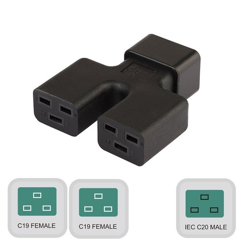 IEC 320 C20 Male to Dual 2*C19 Female Power Adapter,16A 250V UPS PDU Adapter - 第 1/5 張圖片