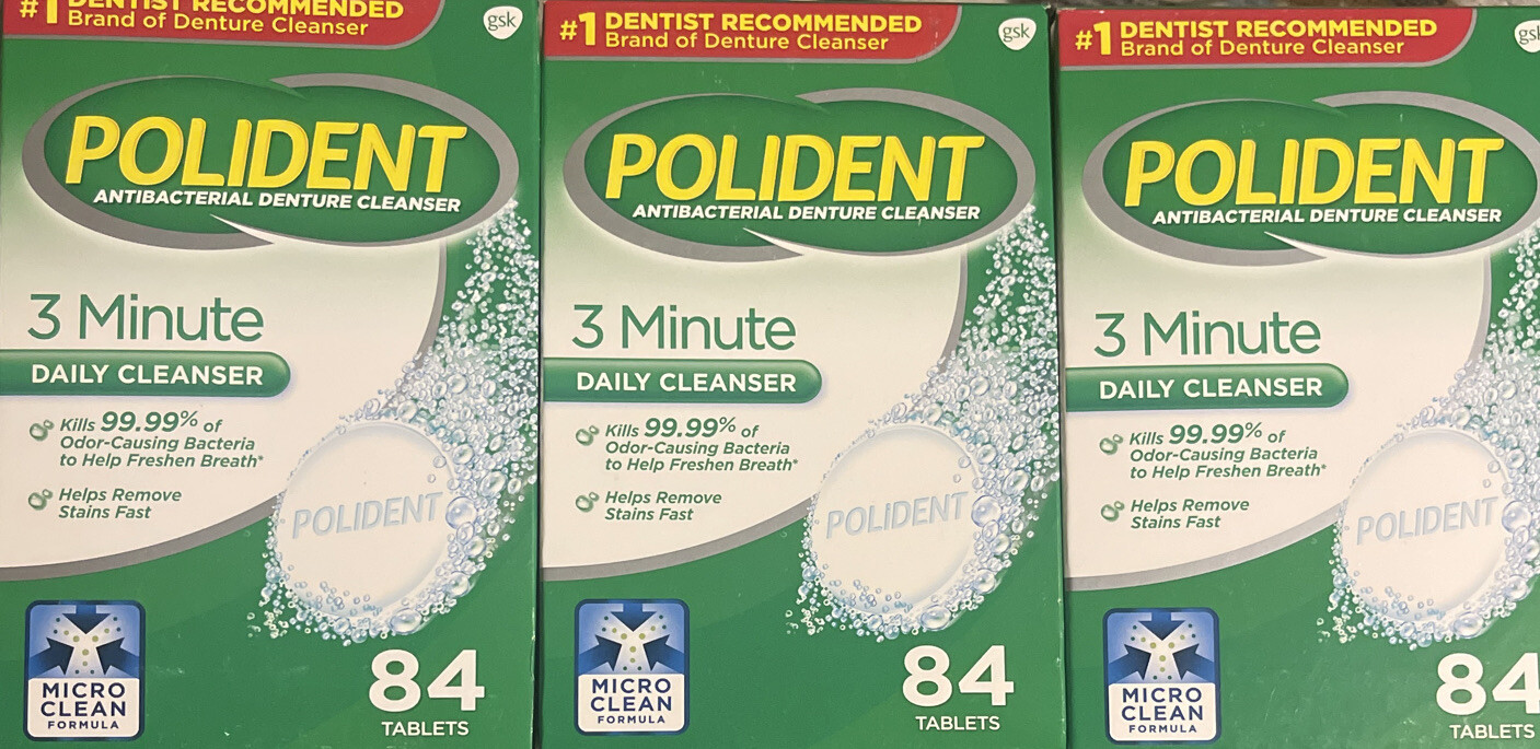 3 Polident 3 Minute Antibacterial Denture Cleanser 84 Tablets Exp 06 24