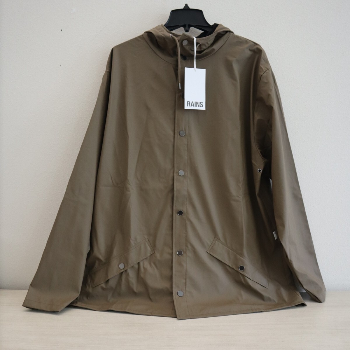 RAINS 12010 Unisex Sz XL Wood Brown Shell Waterproof Jacket $110