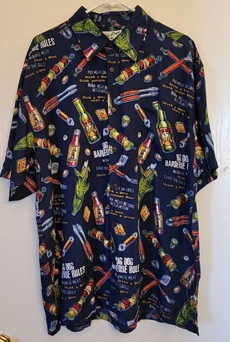 Big Dogs Herrenhemd mit Grillmotiv blau Button-Down Größe Large neu mit Etikett  - Bild 1 von 4