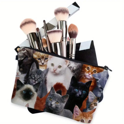 Womens Make Up Bag With Multi Kitten Image For Young and Seasoned Cat Lovers