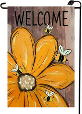 Summer Sunflower Bee Welcome Garden Flag 12X18 Inch Double Sided Burlap Small Se