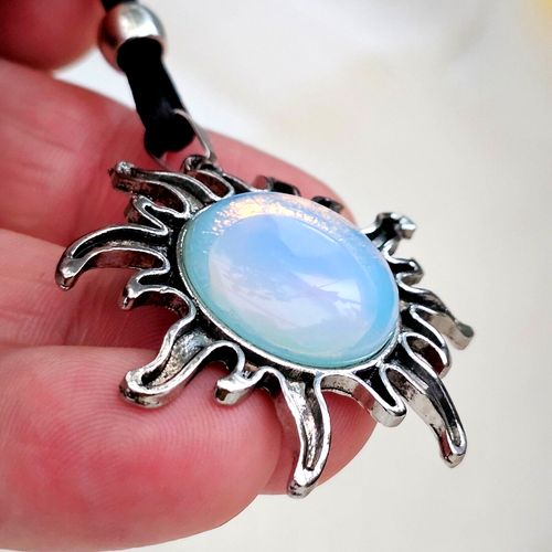 Opalite Sun Pendant Gemstone Sea Opal Crystal Healing Chakra Tie Cord Necklace - Picture 18 of 22