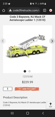 code 3 collectibles #12510 BAYONNE, NJ CF MACK TRUCK AERIALSCOPE TOWER LADDER