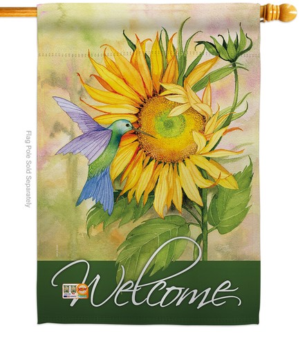 Sunflower With Hummingbird Floral Spring Bird Flower Fun Garden House Yard Flag - Picture 3 of 13