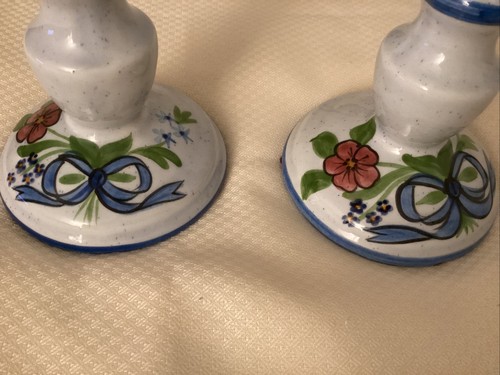 Set of 2 NS Gustin Co Multicolor Ribbon Floral Candlestick Holder Hand Made USA - Picture 3 of 11