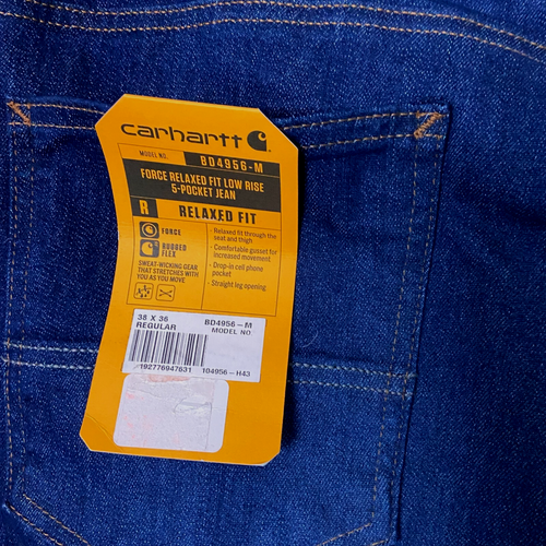 Carhartt Force Straight Leg Low Rise 5-Pocket Flex Wicking Jeans Size 38x36 - Picture 3 of 6