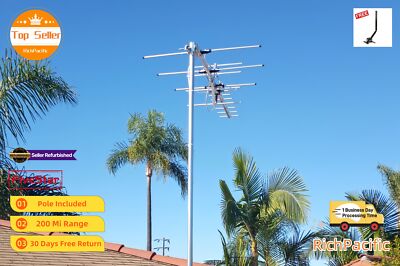 Yagi Digital HDTV Antenna Outdoor 250 Mile w/ Pole for Maximum Range