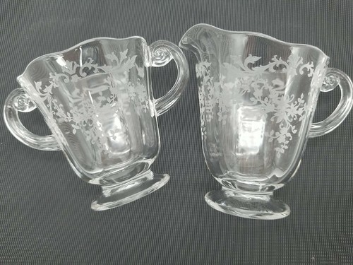 Fostoria Etched Pattern Creamer & Sugar Vintage Glass Set - Picture 2 of 11