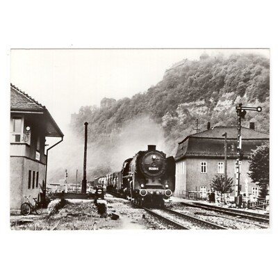 Postcard Railway/Steam Locomotives in Use, Series 01.2 + Freight Train in Dornburg