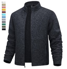 Men's Fleece Jacket Warm Lightweight Full Zip Outdoor Casual Stand Collar Coats