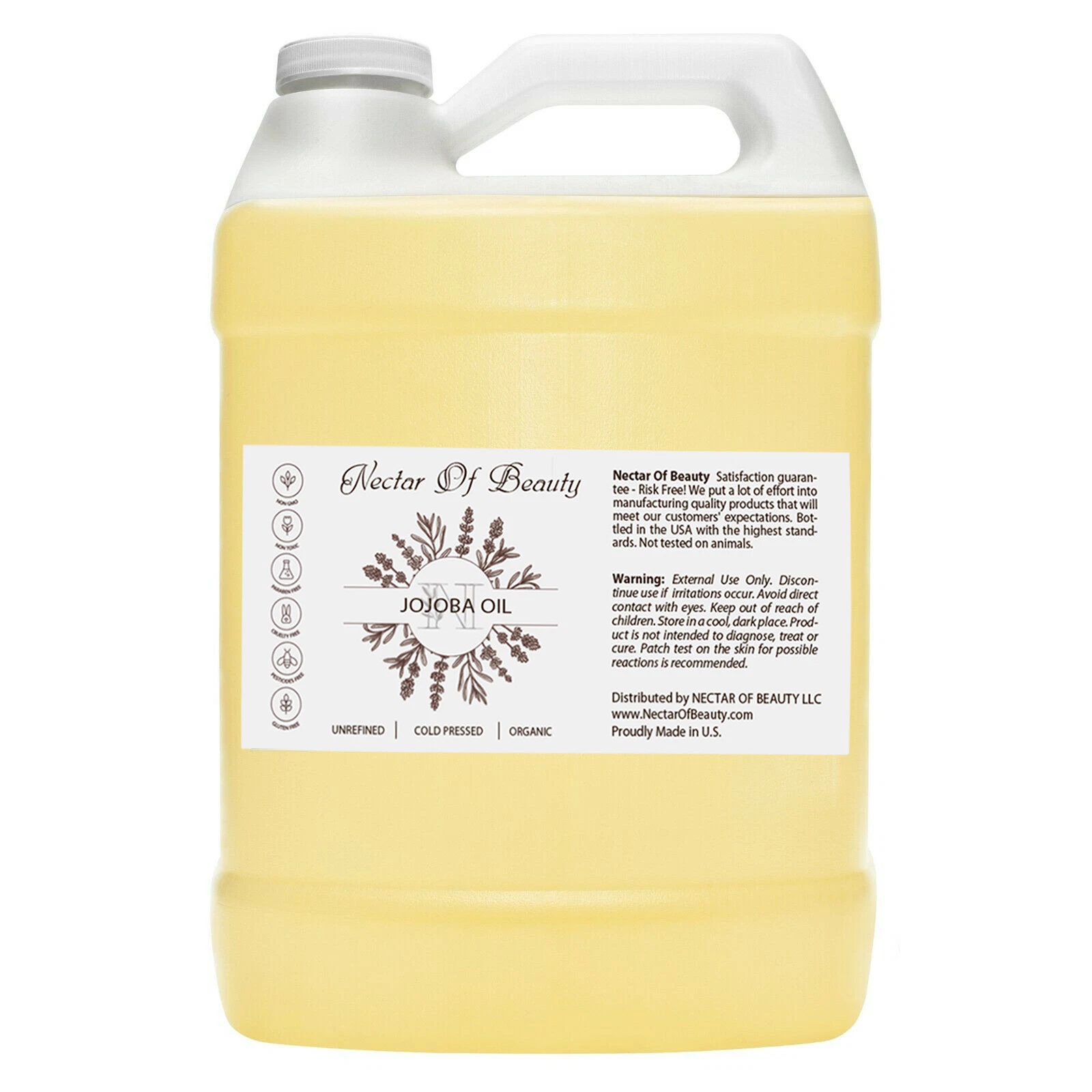 Jojoba oil 100% pure organic source bulk 1 Gallon skin hair nail care non-gmo