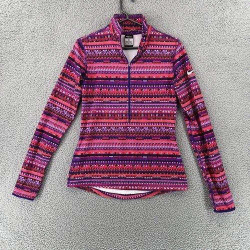 Nike Pro Dri Fit Running Shirt Half Zip Aztec Colorful Long Sleeve Womens Medium - 第 1/14 張圖片
