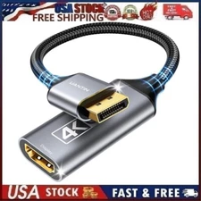 4K Braided Display Port to HDMI Adapter, Uni-Directional DP 1.2 Computer to HD