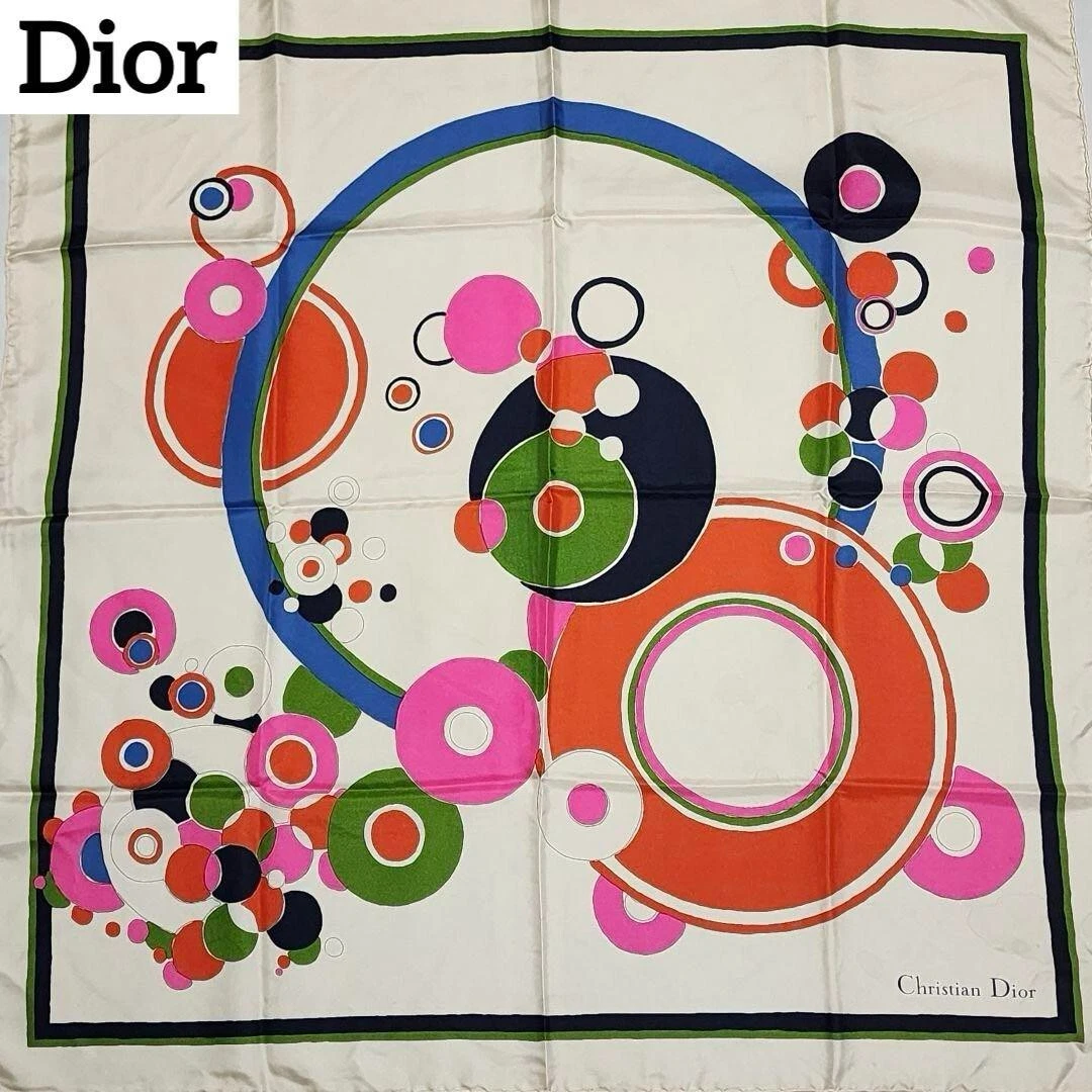 Christian Dior écharpe anneau soie cercle blanc taille 30,7 pouces x 29,9 pouces utilisé au Japon