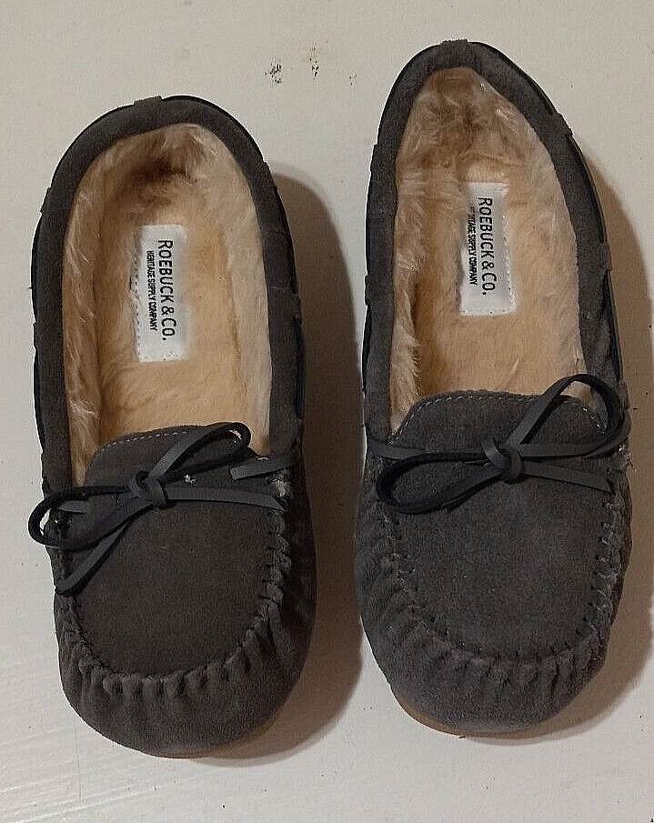 Roebuck Co solid gray suede moccasin slippers Size 8 M eBay