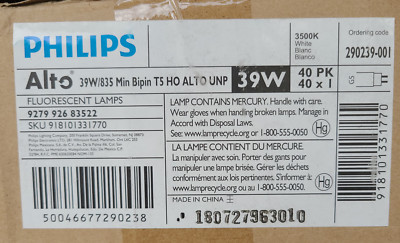 PHILIPS 39W/835 Min Bipin T5 HO ALTO UNP Fluorescent Lamps 40 Pack