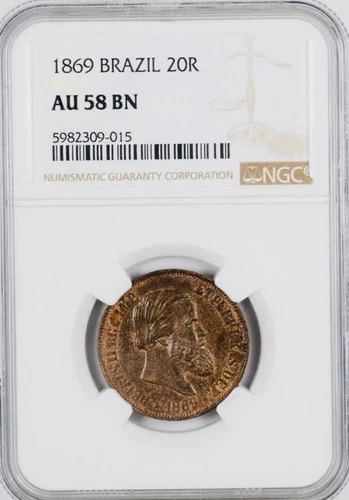 1869 Brazil 20R NGC-AU58 BN
