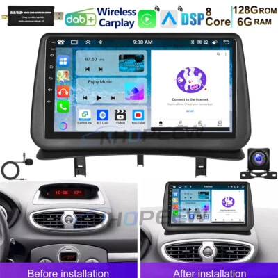 NHOPEEW 6+128GB Android 15 Autoradio Carplay GPS WIFI DAB+ Für Renault Clio 3 2005-2014