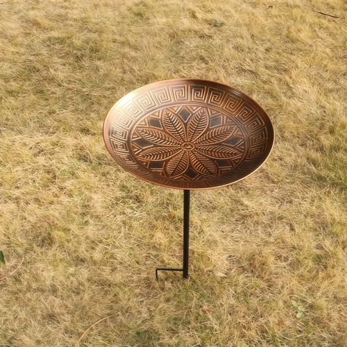 Vintage Iron Antique-Style Stake-Mounted Bird Bath for Garden - 26"H x 14.56"W R - Picture 5 of 7
