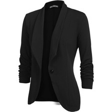 Beyove Women's 3/4 Ruched Sleeve Open Front Work Office Blazer Jackets Black
