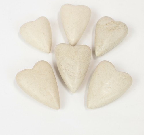 Natural Set Twelve Hand Carved Stone Hearts Light Gray Bowl Vase Filler - Picture 6 of 6
