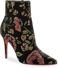 Christian Louboutin SO KATE BOOTY 85 Floral Velvet Bootie Boots Heels 1095