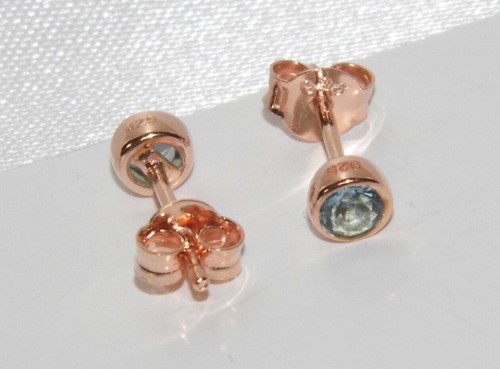 9ct Rose Gold on Silver Aquamarine Stud Earrings ~ March Birthstone - Picture 5 of 6