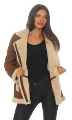 New Women's Bomber B3 Aviator Flying Fur Shearing Jacket Real Leather Fur Jacket
