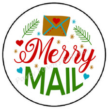MERRY MAIL CHRISTMAS ENVELOPE SEALS LABELS STICKERS PARTY FAVORS